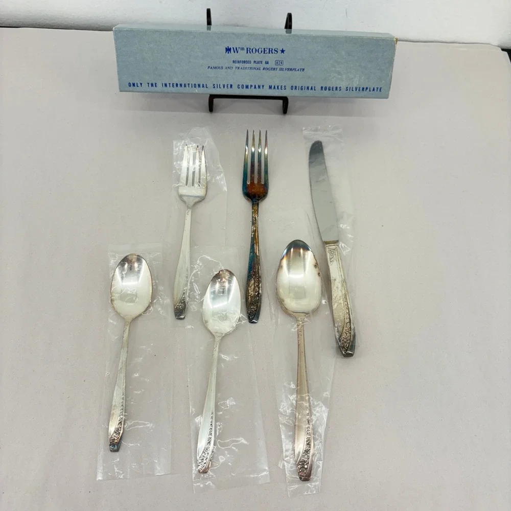 Wm Rogers Starlight Rose Silverplate (4) 6 Pc Place Setting Flatware Lot Vintage